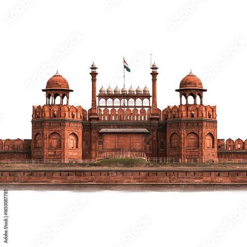  Majestic Fortress: Red Fort of India: A detailed view of the Red Fort, a symbol of India's rich history and architectural grandeur, its imposing red sandstone walls and intricate design.