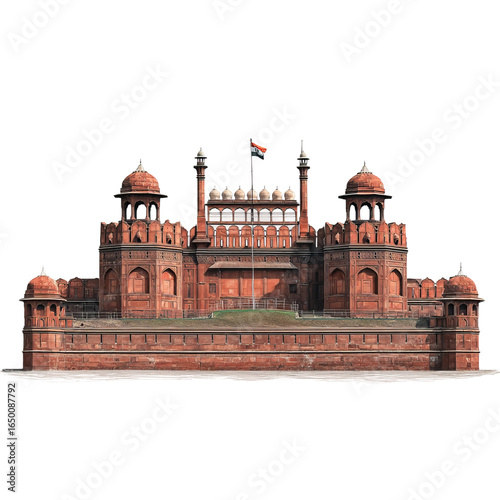 Majestic Red Fort: An exquisitely detailed portrayal of the Red Fort, an iconic landmark of India, showcasing the architectural grandeur and rich history.