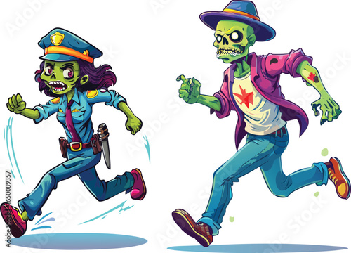 Running Zombie Police Officer and Civilian