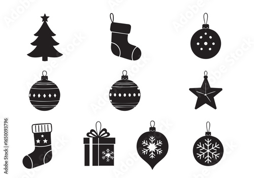 Christmas Icons  Silhouette Ornaments, Tree, Stocking, Star & Gift Set