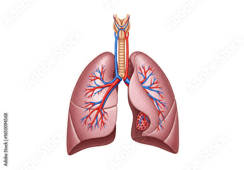Human lungs with bronchi anatomy illustration multi color png on transparent background