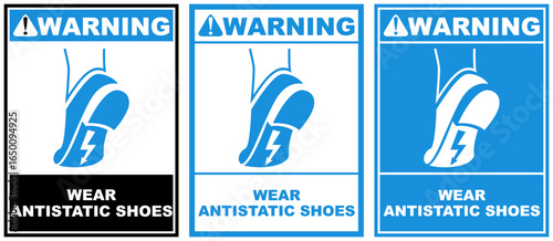 Set warning wear antistatic shoes public sign design vector illustration