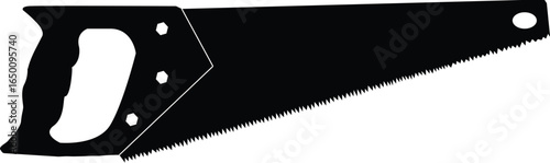 Black silhouette of a hand saw tool isolated on a white background. Vector illustration for carpentry, woodworking, and construction concepts.