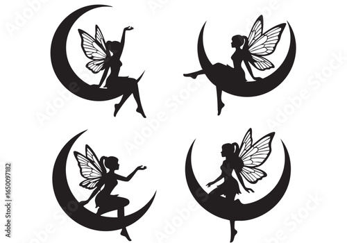 Elegant Moon Fairy Silhouettes Four Unique Designs for Art and Craft Projects