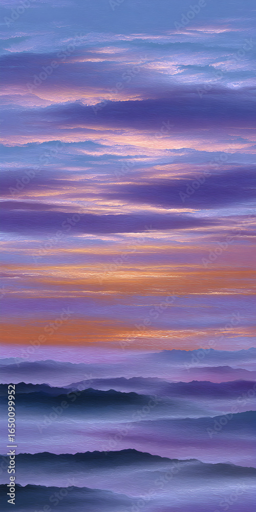 Obraz premium Sky's Painterly Embrace: A breathtaking panorama of a dawn, where pastel hues of lavender, gold, and rose dance across the canvas of the sky, a perfect view of serenity