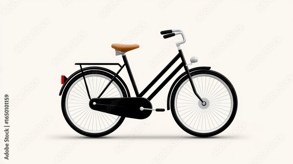 Fototapeta premium Classic black bicycle with a brown seat against a minimalistic background.