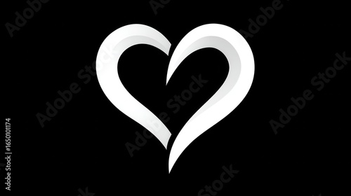 Stylized white heart symbol on a black background, symbolizing love and unity.