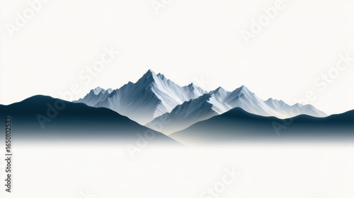 Serene mountains against a soft white background create a tranquil and minimalist scene.