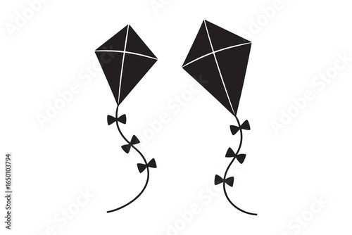 Summer kite is flying doodle hand drawn icon. Outline drawing kite is flying line clipart symbol. Vector illustration