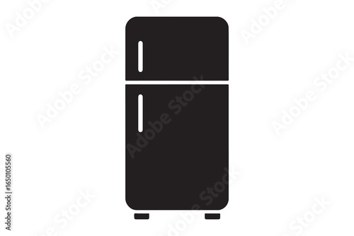 Refrigerator silhouette vector icon. Black illustration of a two-door fridge freezer, isolated on a white background. Symbol for kitchen appliances and home