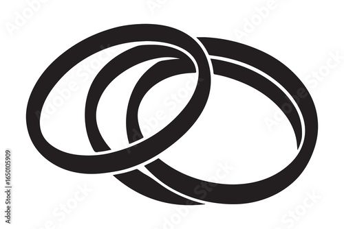  overlapping wedding bands, with one ring slightly tilted over the other black silhouette vector 