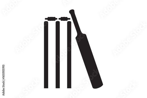 Cricket bat, stumps and bails icon 