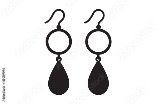 Elegant black gold earrings, studio shot, white background, jewelry fashion