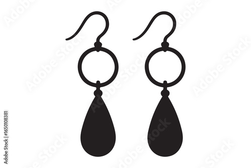 Elegant black gold earrings, studio shot, white background, jewelry fashion
