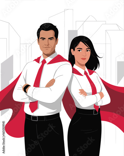 Empowered Professionals Flat Vector of Super Business Team in Red Capes