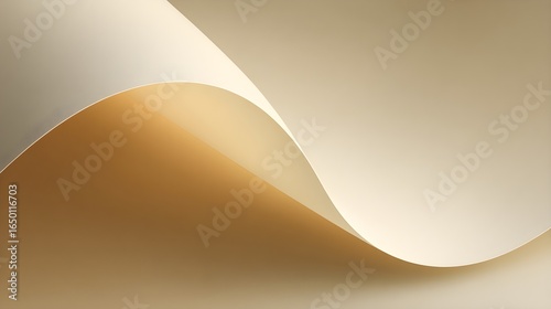 Elegant Abstract Beige and Golden Curved Paper Background with Soft Wavy Folds