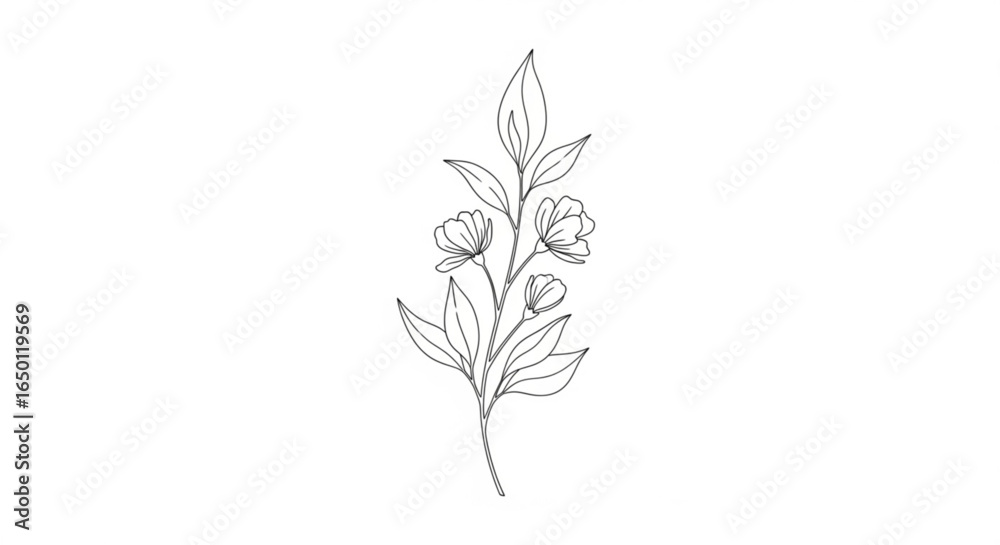 Floral line art illustration vector design with flowers and leaves for botanical designs and decoration Floral line art illustration vector design with flowers and leaves for botanical designs and decoration