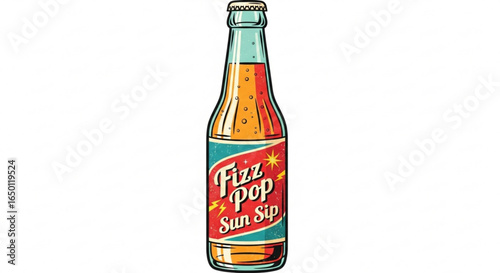Vintage fizz pop sun sip soda bottle illustration vector graphic design for summer refreshment drinks 100