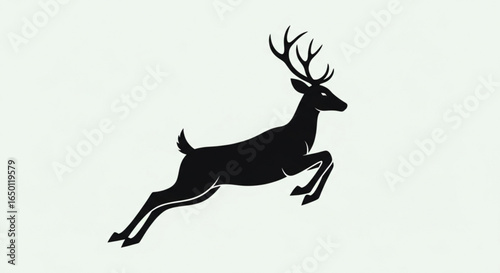 Black silhouette of a leaping deer buck with antlers vector illustration graphic design element art drawing