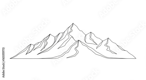 Mountain range outline vector drawing for hiking adventure and outdoor scenic landscape graphic design project