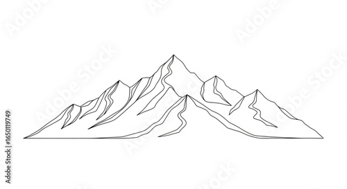 Mountain range outline vector drawing for hiking adventure and outdoor scenic landscape graphic design project