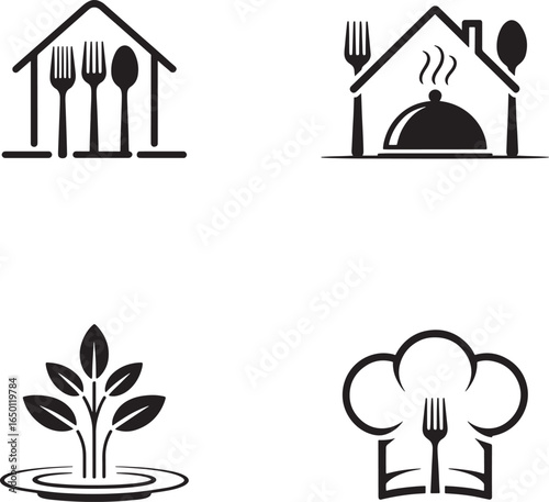 Restaurant logo icon bundle set line art designs transparent background