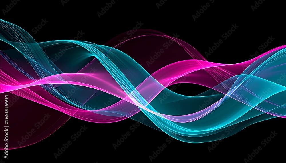 Naklejka premium Abstract Pink Blue Waves Dark.