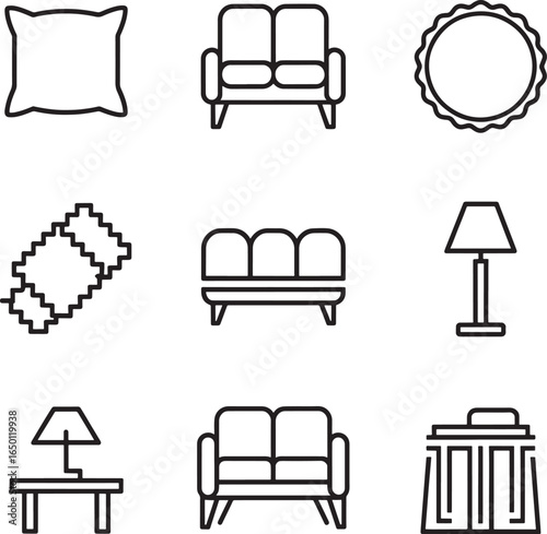 furniture and home decor icons Collection bundle set isolated on transparent background