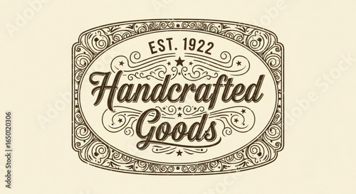 Handcrafted goods vintage logo design for business est year label with decorative border and text vector