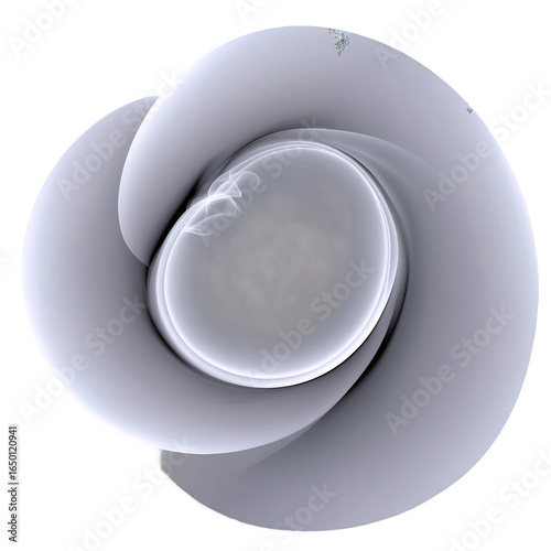 Abstract swirling fractal art, pale grey and white tones.