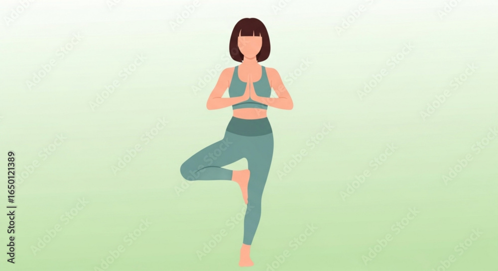 Obraz premium Woman doing tree pose yoga exercise for balance and meditation wellness and healthy lifestyle fitness routine