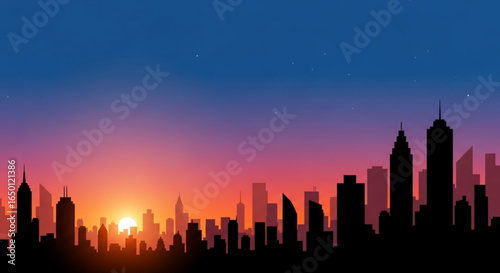 Cityscape sunset skyline silhouette vector background illustration urban architecture design graphic art