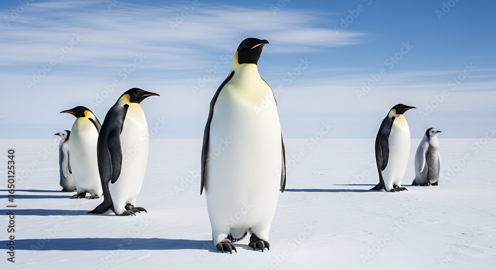 Obraz premium Group of Emperor Penguins on a Snowy Landscape