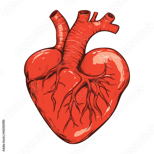 Red heart illustration cardiovascular anatomical vector