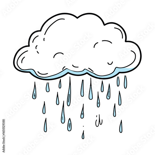 Doodle outline cloud cartoon raining simple vector