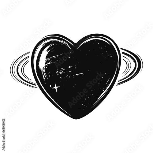 Black saturn heart illustration celestial cosmic vector