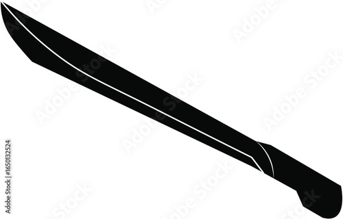 Isolated black machete silhouette vector illustration. A powerful blade for jungle clearing, survival, or as a formidable weapon.