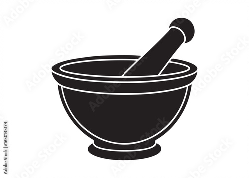 Silhouette Vector of Mortar and Pestle Icon Isolated on White.