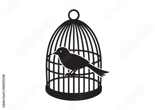 Bird Cage Silhouette Vector Icon Isolated on White Background Illustration.