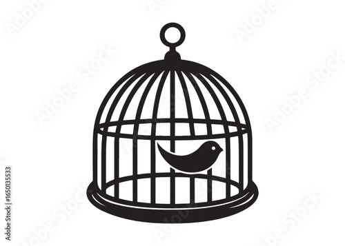 Bird Cage Silhouette Vector Icon Isolated on White Background Illustration.
