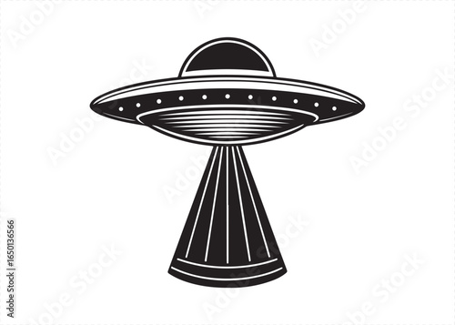 Alien UFO Saucer Silhouette Vector Spaceship Icon Illustration.