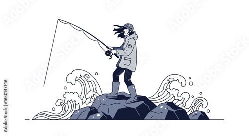 A Day In The Life Of A Fisherman, Isolated Vector Illustration Style