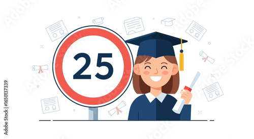 Acheivement Unveiled Happy Graduate Celebrating Twenty Fifth Anniversary Milestone