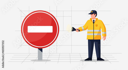 Access Restricted Supervisor Flashlight Guide Directing Traffic And Ensuring Safety