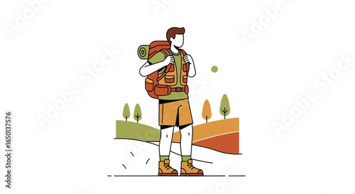 Adventurer Contemplating Scenic Landscape During Outdoor Trekking Adventure