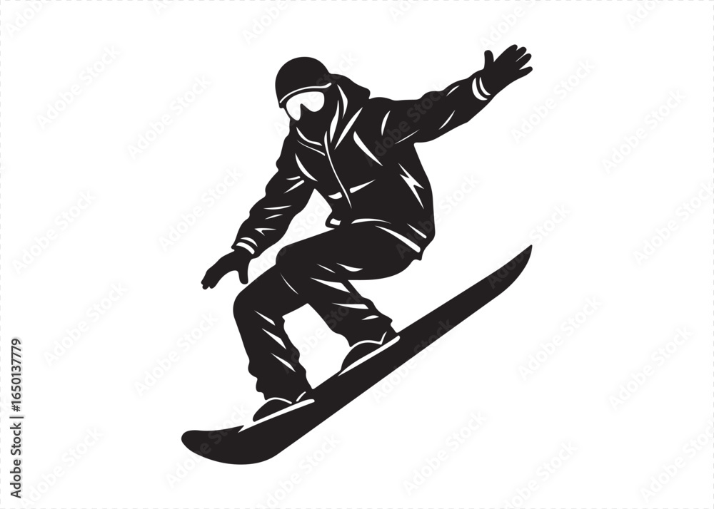 Fototapeta premium Snowboarding Silhouette Black Snowboarder Performing Stunt Vector.