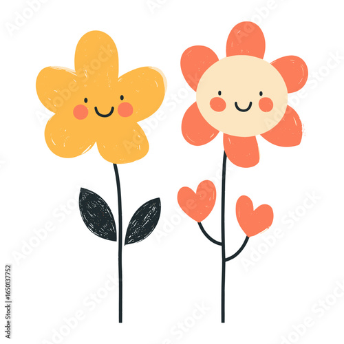 Two cute flowers art illustration cartoon vector