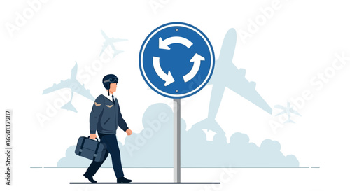 Air Navigation Guidance With Pilot Preparing For Flight With Aviation Sign