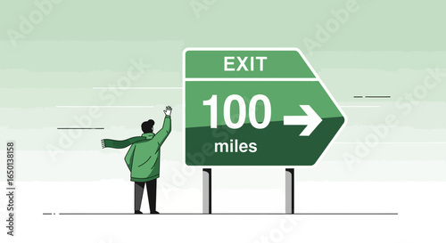 Approaching Destination Reaching the 100 Mile Exit on the Highway