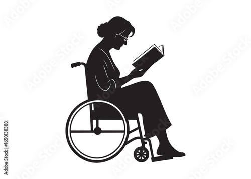 Disabled Woman in Wheelchair Silhouette Vector Icon Illustration.